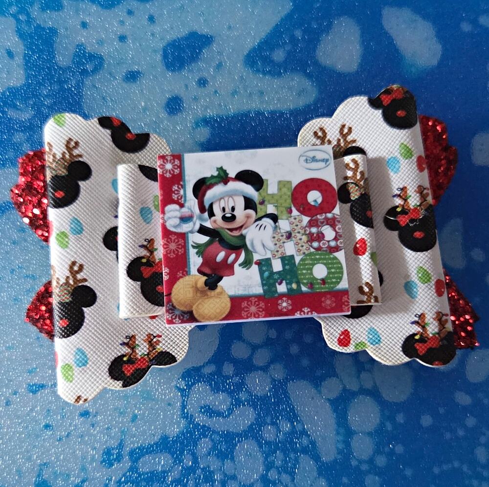 Custom MICKEY MOUSE CHRISTMAS & HANDMADE HAIR BOW